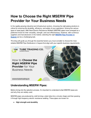 How to Choose the Right MSERW Pipe Provider for Your Business Needs