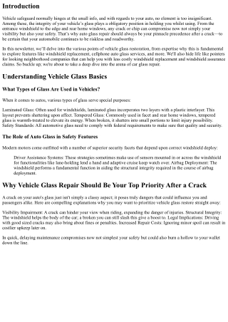 Why Vehicle Glass Repair Should Be Your Top Priority After a Crack