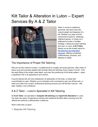 Kilt Tailor & Alteration in Luton – A & Z Tailor and Alteration