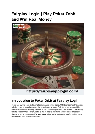 Fairplay Login | Play Poker Orbit and Win Real Money