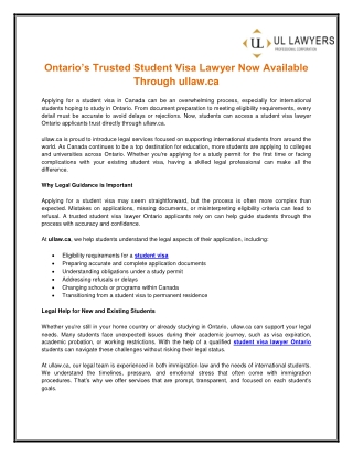 Ontario’s Trusted Student Visa Lawyer Now Available Through ullaw.ca