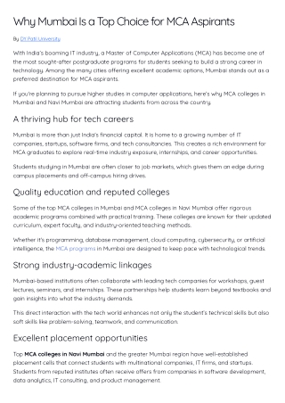 Why Mumbai Is a Top Choice for MCA Aspirants – DY Patil University