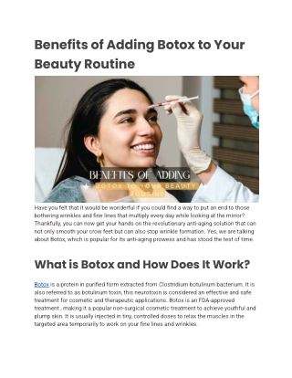 Benefits of Adding Botox to Your Beauty Routine