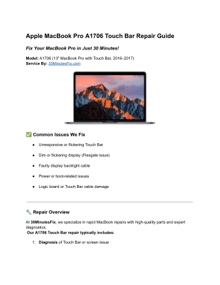 Apple A1706 Touch Bar MacBook Pro Fix | 30 Minutes Fix