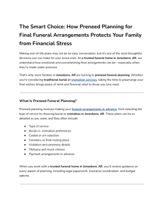The Smart Choice_ How Preneed Planning for Final Funeral Arrangements Protects Your Family from Financial Stress
