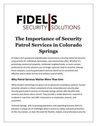 The Importance of Security Patrol Services in Colorado Springs