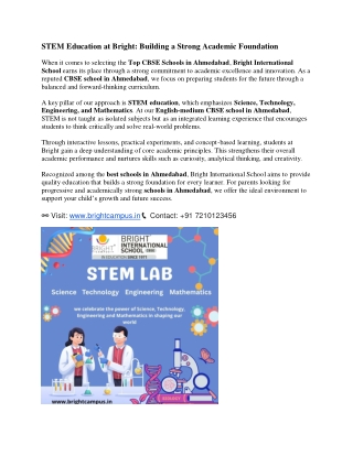 STEM Education at Bright: Building a Strong Academic Foundation