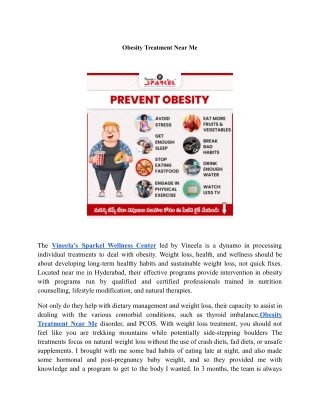 Obesity Treatment Near Me | Vineela’s Sparkel Wellness Center