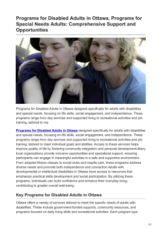 Programs for Disabled Adults in Ottawa Programs for Special Needs Adults Comprehensive Support and Op