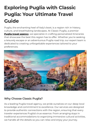 Exploring Puglia with Classic Puglia Your Ultimate Travel Guide