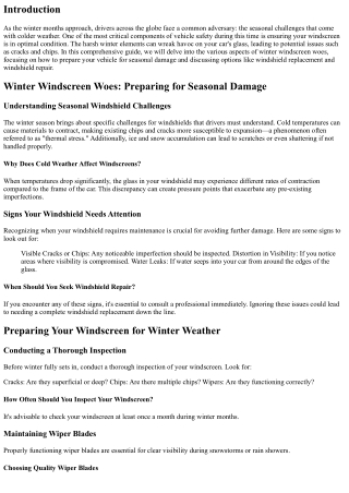 Winter Windscreen Woes: Preparing for Seasonal Damage
