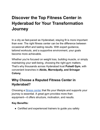 Discover the Top Fitness Center in Hyderabad for Your Transformation Journey