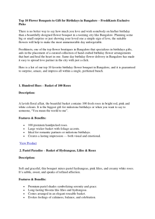 Top 10 Flower Bouquets to Gift for Birthdays in Bangalore