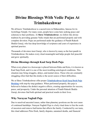 Divine Blessings With Vedic Pujas At Trimbakeshwar