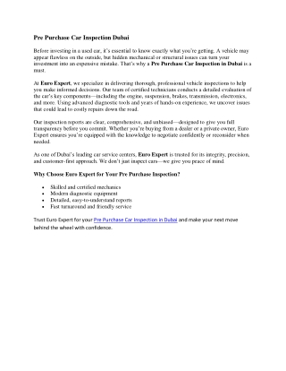 Pre Purchase Car Inspection Dubai