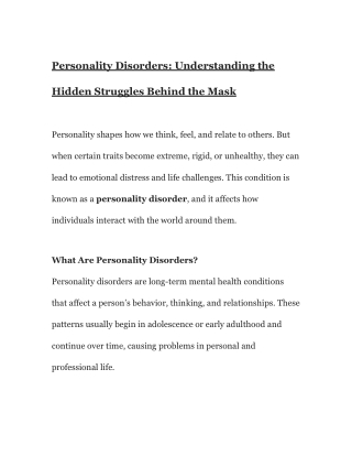 Personality Disorders_ Understanding the Hidden Struggles Behind the Mask
