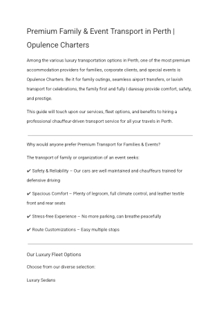 Luxury Family Transfers & Event Transportation in Perth — Opulence Charters