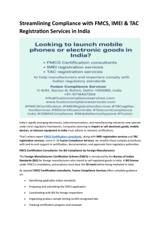 Streamlining Compliance with FMCS, IMEI & TAC Registration Services in India