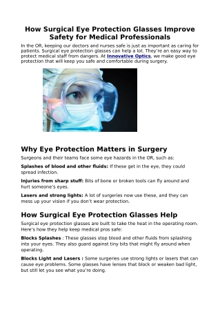 How Surgical Eye Protection Glasses Improve Safety for Medical Professionals
