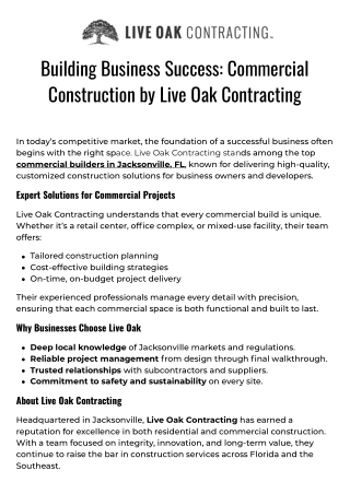 Live Oak Contracting  Leading Commercial Builders Jacksonville FL