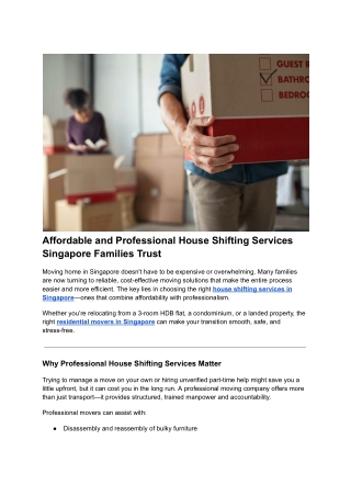Affordable and Professional House Shifting Services Singapore Families Trust