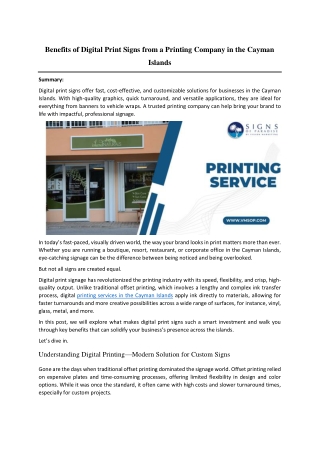 Benefits of Digital Print Signs from a Printing Company in the Cayman Islands