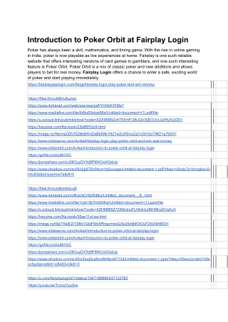 Introduction to Poker Orbit at Fairplay Login