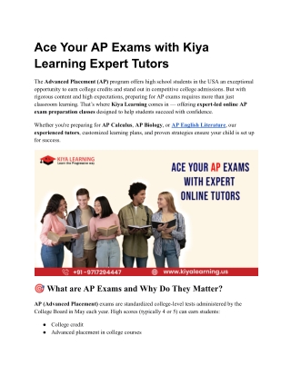 Ace Your AP Exams with Kiya Learning Expert Tutors