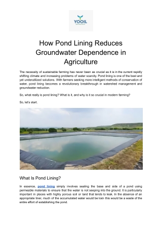 How Pond Lining Reduces Groundwater Dependence