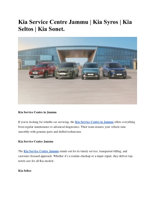 Kia Service Centre Jammu | Kia Syros | Kia Seltos | Kia Sonet.
