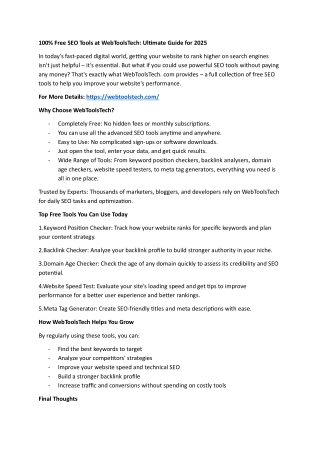 100% Free SEO Tools at WebToolsTech: Ultimate Guide for 2025