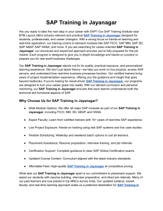 SAP Training in Jayanagar