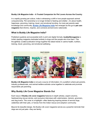 Buddy Life Magazine India – A Trusted Companion for Pet Lovers Across the Country