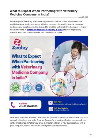 What to Expect When Partnering with Veterinary Medicine Company in India?