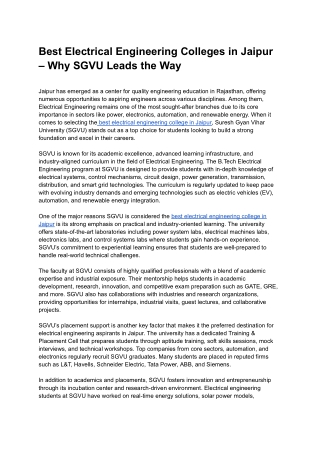 Best Electrical Engineering Colleges in Jaipur – Why SGVU Leads the Way