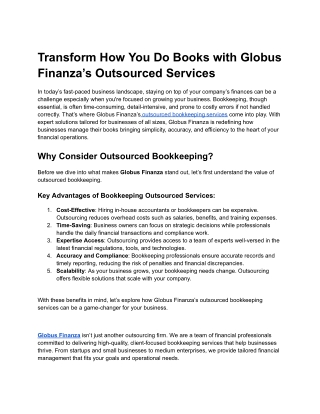 Transform How You Do Books with Globus Finanza’s Outsourced Services