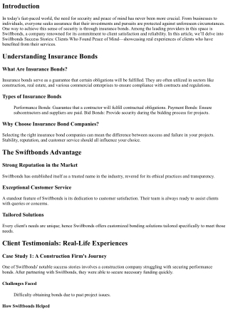 Swiftbonds Success Stories: Clients Who Found Peace of Mind