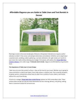 Affordable Elegance you are Guide to Table Linen and Tent Rentals in Denver