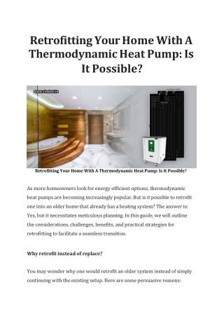 Retrofitting Your Home With A Thermodynamic Heat Pump