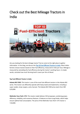 Check out the Best Mileage Tractors in India
