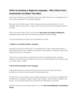 Online Counseling in Regional Languages – Why Yellow Cloud Understands You Better Than Most