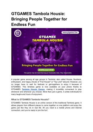 GTGAMES Tambola Housie_ Bringing People Together for Endless Fun