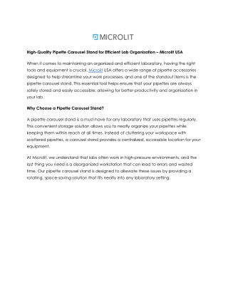 Buy Pipette Carousel Stand & Lab Accessories – Microlit USA