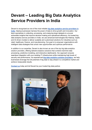 Devant – Leading Big Data Analytics Service Providers in India
