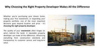 Why Choosing the Right Property Developer Makes All the Difference