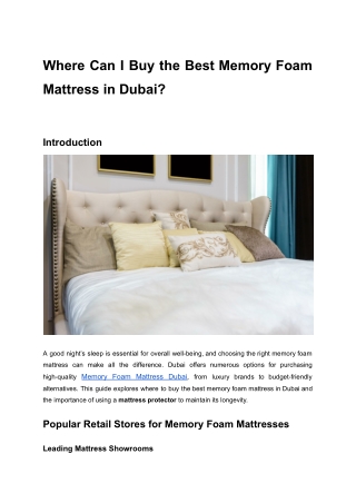Where Can I Buy the Best Memory Foam Mattress in Dubai