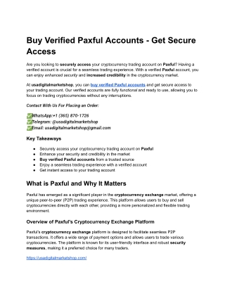 Buy Verified Paxful Accounts - Get Secure Access