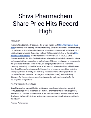 Get the Most Reliable Shiva Pharmachem Share Price Updates on Planify