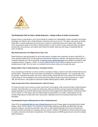 Top Residential Flats for Sale in Noida Extension – Ready to Move & Under Construction