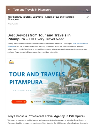 Explore the World with Tour and Travels in Pitampura – From Honeymoons to Business Trips